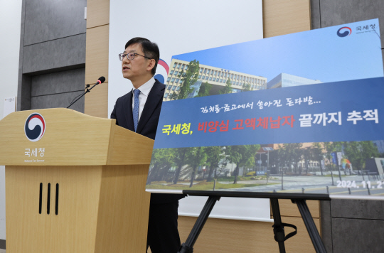 안덕수 국세청 징세법무국장이 21일 오전 정부세종청사에서 관련 브리핑을 하고 있다. [연합뉴스]